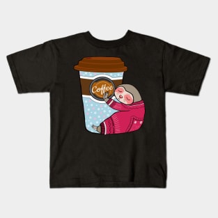 sloth sleeping and love for coffee Kids T-Shirt